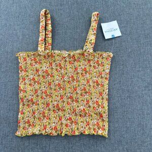 NEW Arizona Jean Smocked Crop Top Floral‎ Red Yellow $24 XS Juniors Cotton Blend